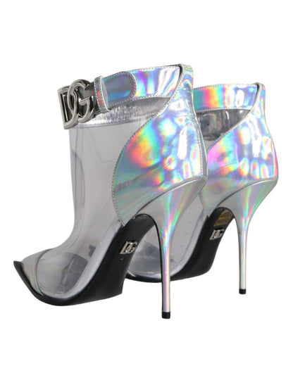 Dolce &amp; Gabbana Stivali corti a punta in PVC iridescente argento