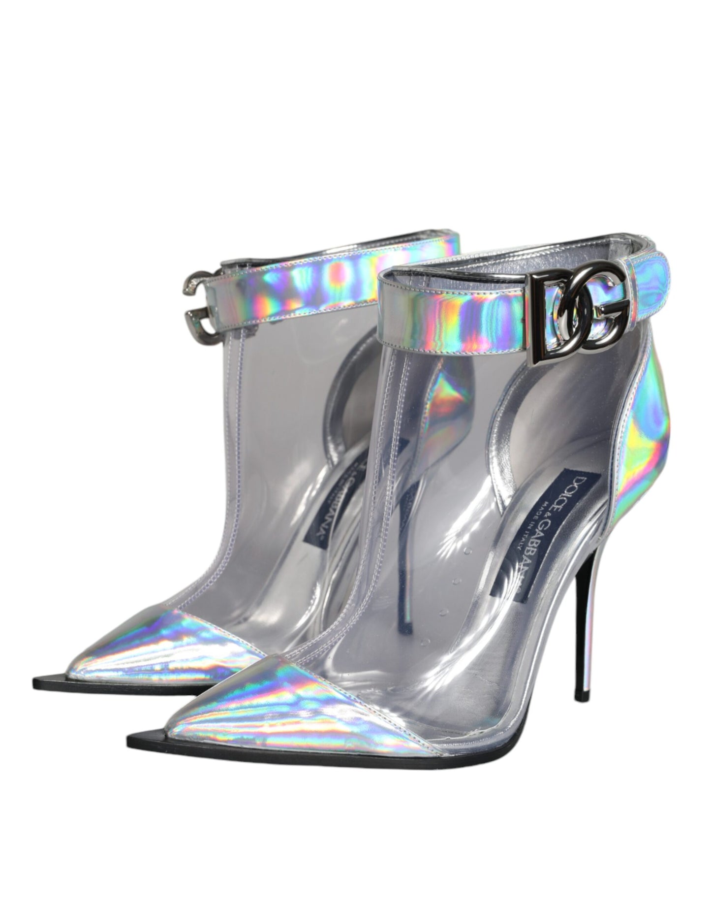 Dolce &amp; Gabbana Stivali corti a punta in PVC iridescente argento
