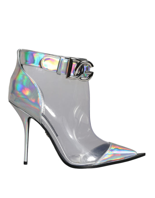 Dolce &amp; Gabbana Stivali corti a punta in PVC iridescente argento
