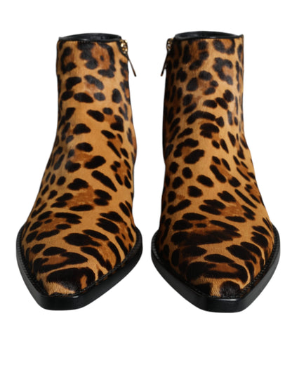 Dolce &amp; Gabbana Stivaletti in pelliccia di vitello leopardata marrone