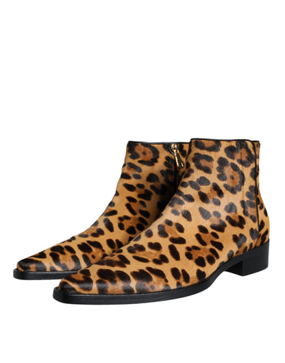 Dolce &amp; Gabbana Stivaletti in pelliccia di vitello leopardata marrone