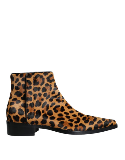 Dolce &amp; Gabbana Stivaletti in pelliccia di vitello leopardata marrone