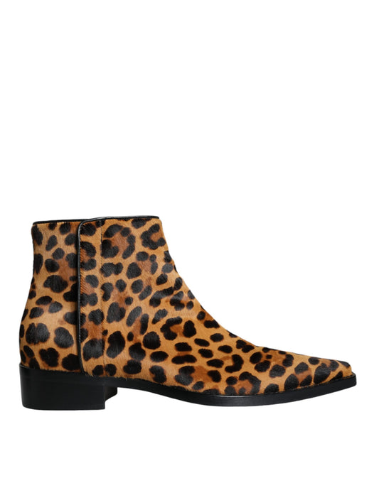 Dolce &amp; Gabbana Stivaletti in pelliccia di vitello leopardata marrone