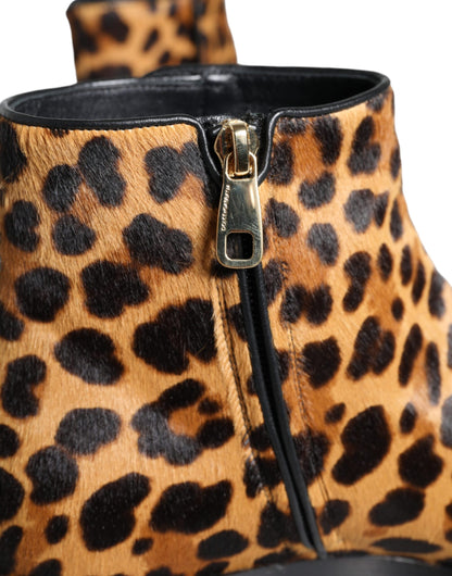 Dolce &amp; Gabbana Stivaletti in pelliccia di vitello leopardata marrone