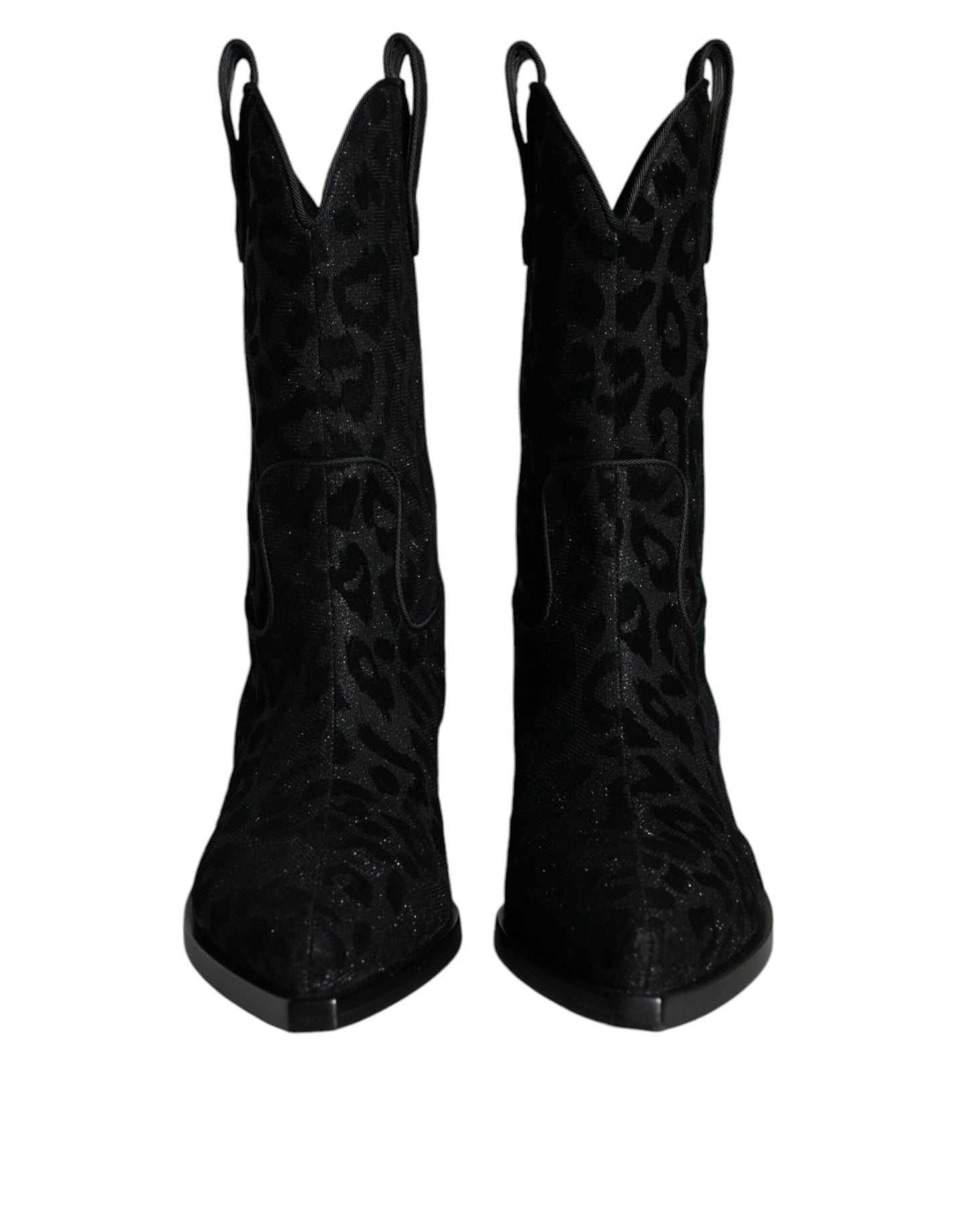 Dolce &amp; Gabbana Stivali da cowboy leopardati neri e grigi