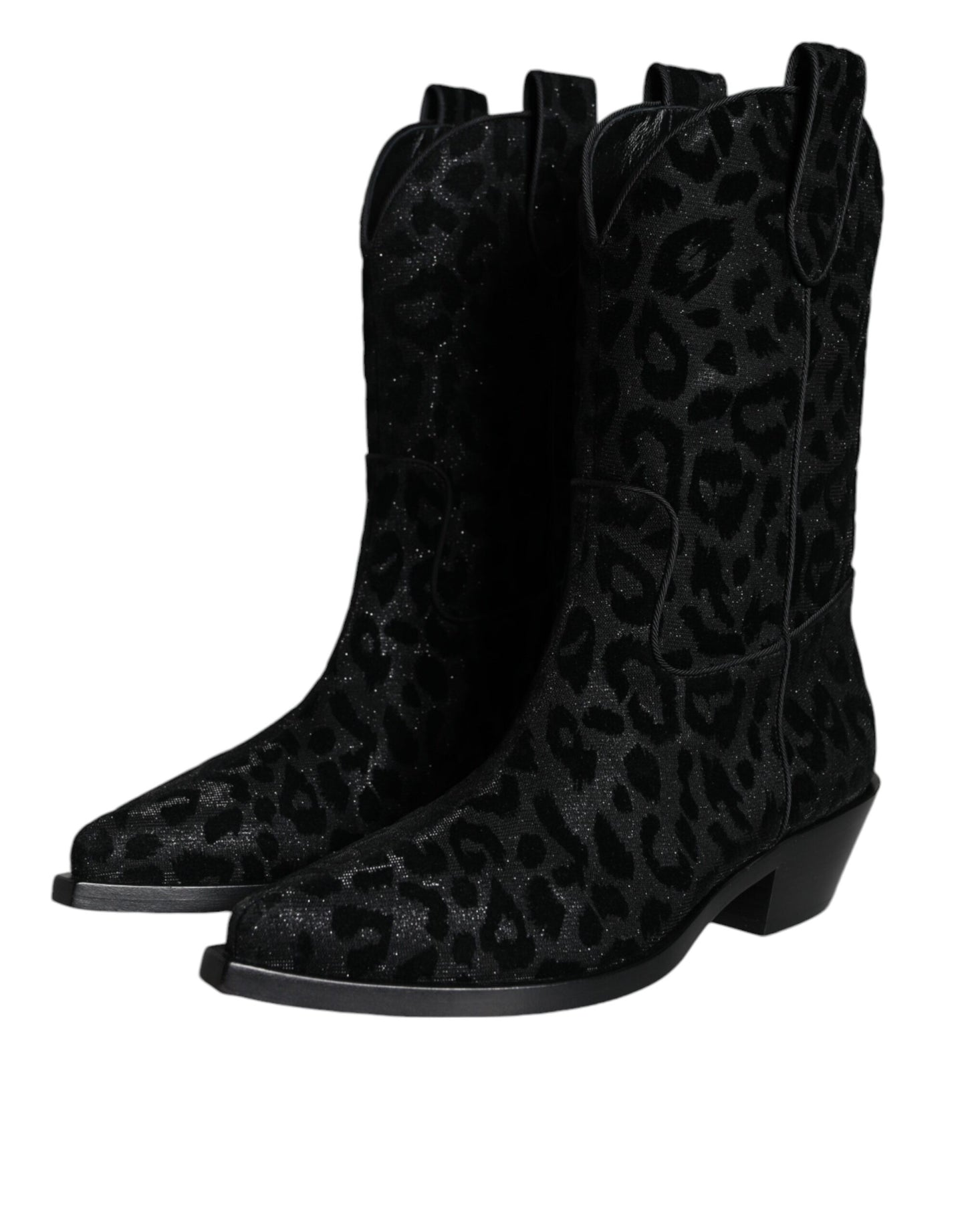 Dolce &amp; Gabbana Stivali da cowboy leopardati neri e grigi