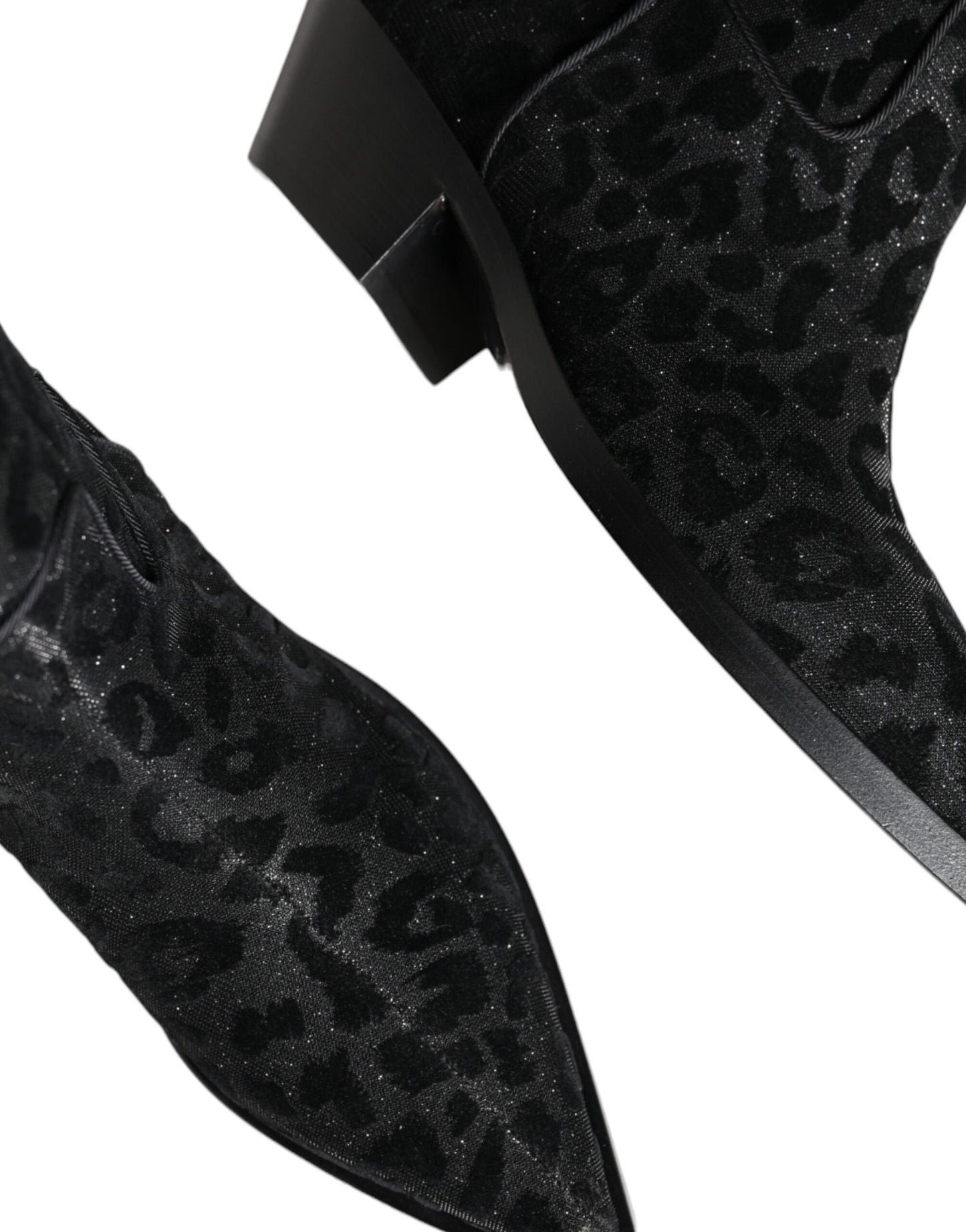 Dolce &amp; Gabbana Stivali da cowboy leopardati neri e grigi