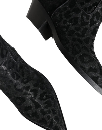 Dolce &amp; Gabbana Stivali da cowboy leopardati neri e grigi