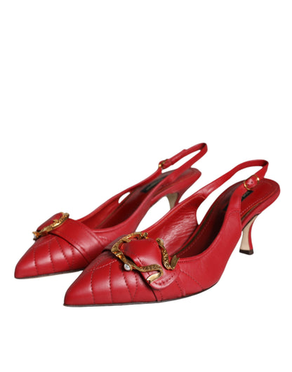 Scarpe con tacco e cinturino posteriore in pelle rossa Devotion di Dolce &amp; Gabbana