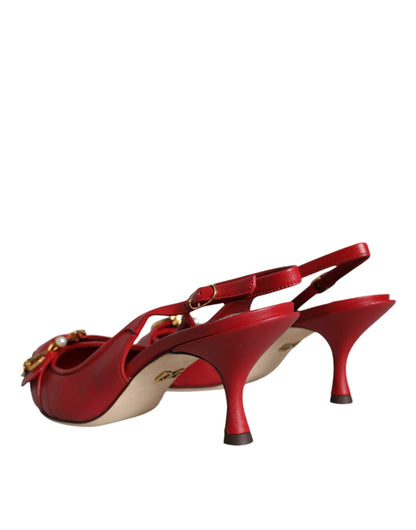 Scarpe con tacco e cinturino posteriore in pelle rossa Devotion di Dolce &amp; Gabbana