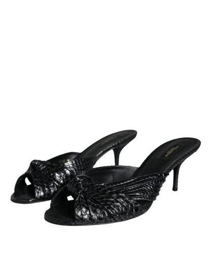 Sandali con tacco in pelle nera Dolce &amp; Gabbana
