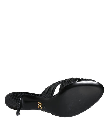 Sandali con tacco in pelle nera Dolce &amp; Gabbana