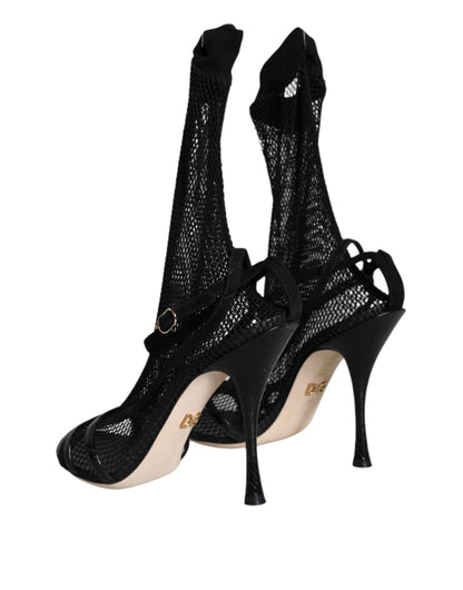 Sandali con tacco a spillo in rete nera Dolce &amp; Gabbana