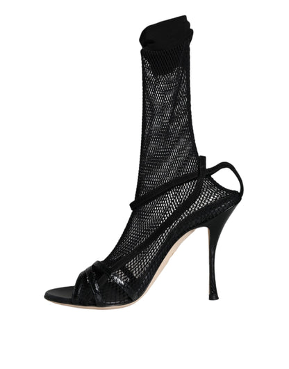 Sandali con tacco a spillo in rete nera Dolce &amp; Gabbana