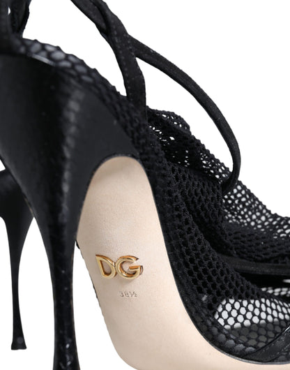 Sandali con tacco a spillo in rete nera Dolce &amp; Gabbana