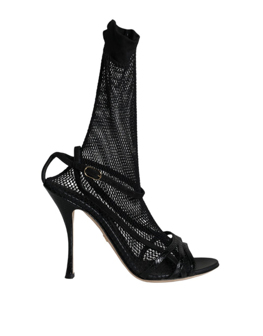 Sandali con tacco a spillo in rete nera Dolce &amp; Gabbana