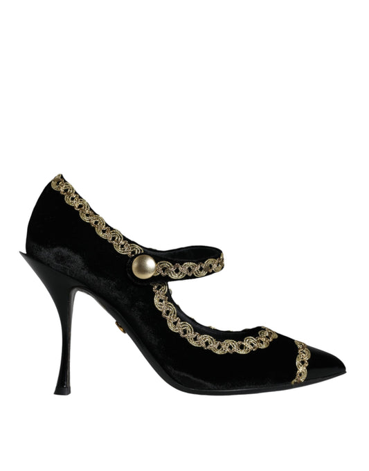 Dolce &amp; Gabbana Mary Jane nere in velluto dorato con décolleté