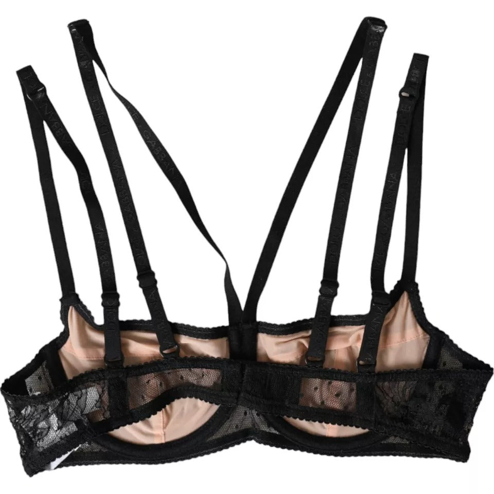 Dolce &amp; Gabbana Reggiseno a balconcino in nylon con pizzo floreale nero