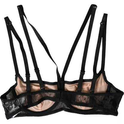 Dolce &amp; Gabbana Reggiseno a balconcino in nylon con pizzo floreale nero