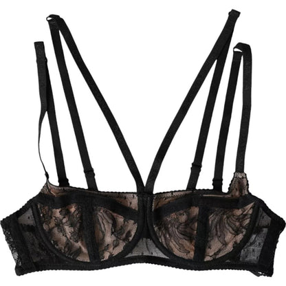 Dolce &amp; Gabbana Reggiseno a balconcino in nylon con pizzo floreale nero