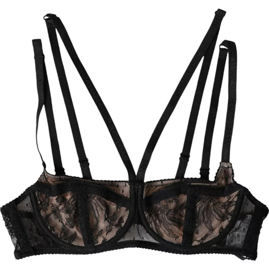 Dolce &amp; Gabbana Reggiseno a balconcino in nylon con pizzo floreale nero