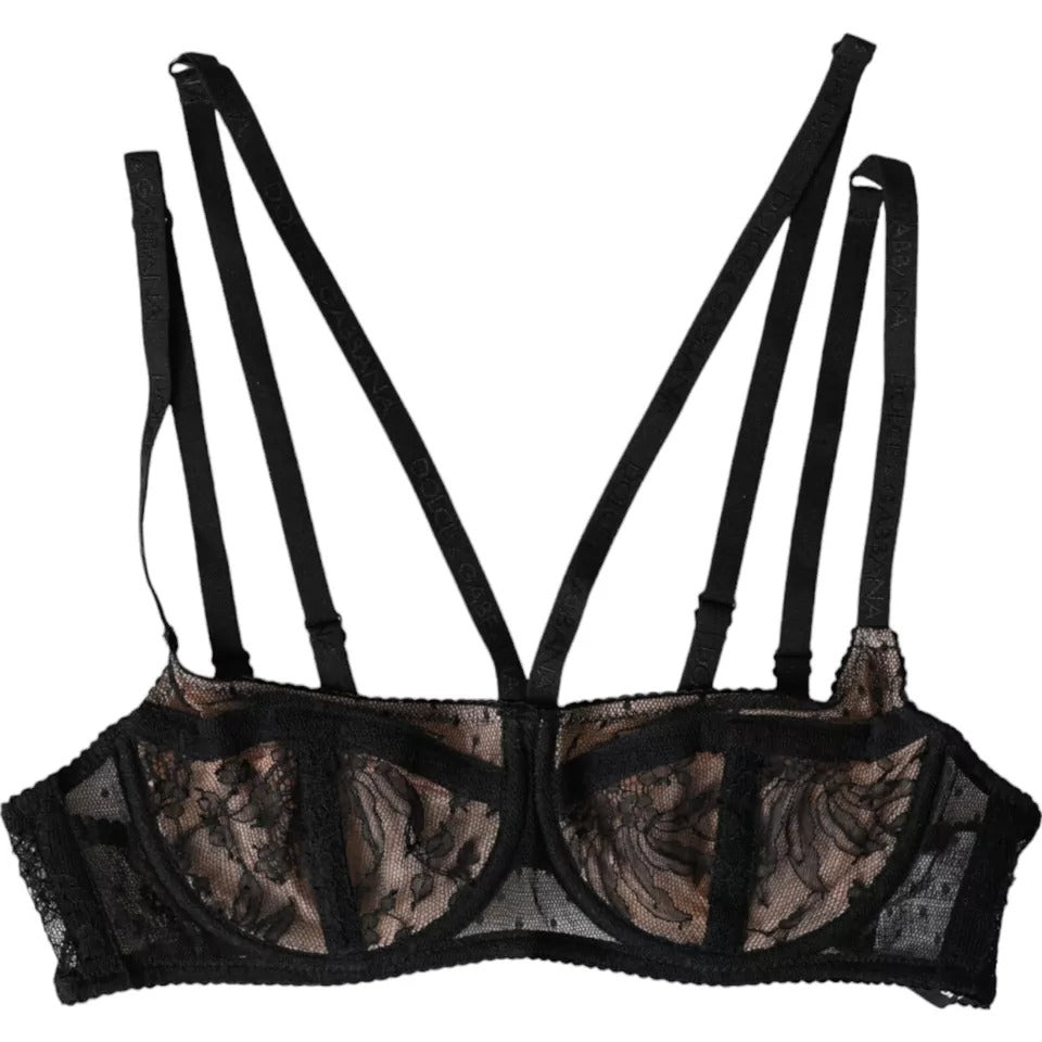 Dolce &amp; Gabbana Reggiseno a balconcino in nylon con pizzo floreale nero