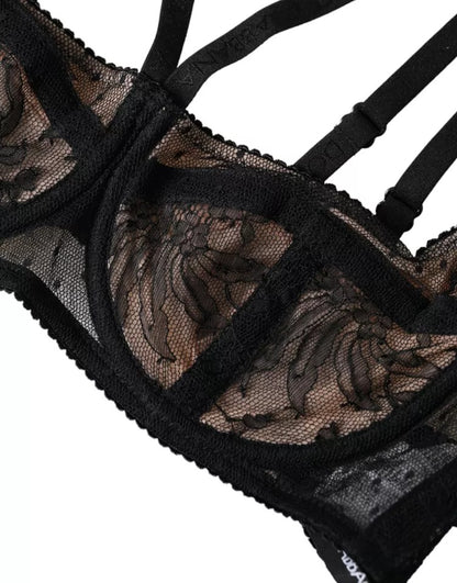 Dolce &amp; Gabbana Reggiseno a balconcino in nylon con pizzo floreale nero