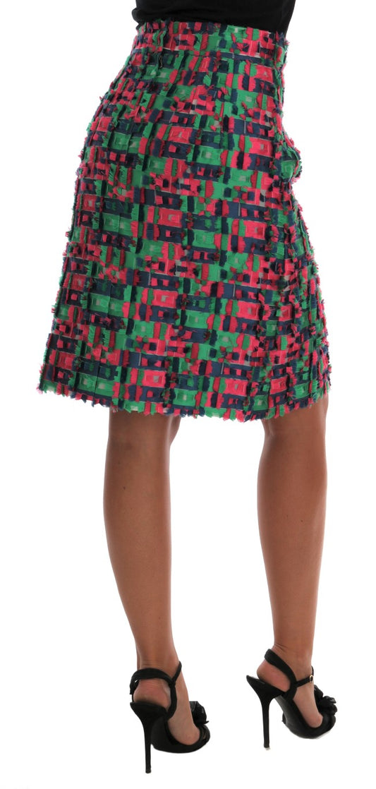 Gonna a tubino in jacquard rosa e verde Dolce &amp; Gabbana
