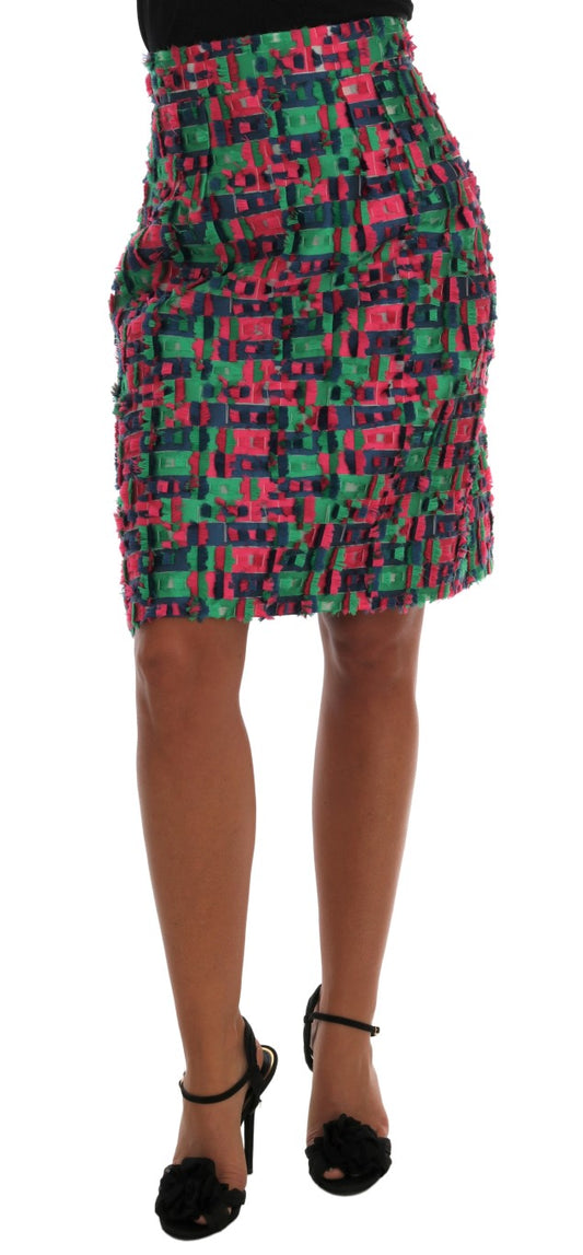Gonna a tubino in jacquard rosa e verde Dolce &amp; Gabbana