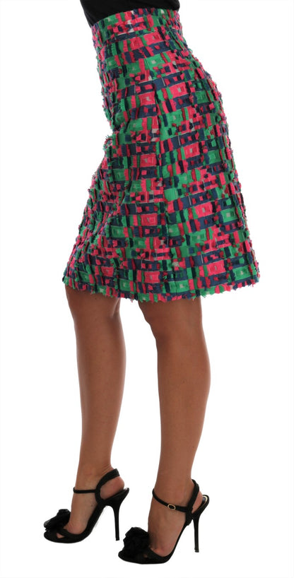 Gonna a tubino in jacquard rosa e verde Dolce &amp; Gabbana