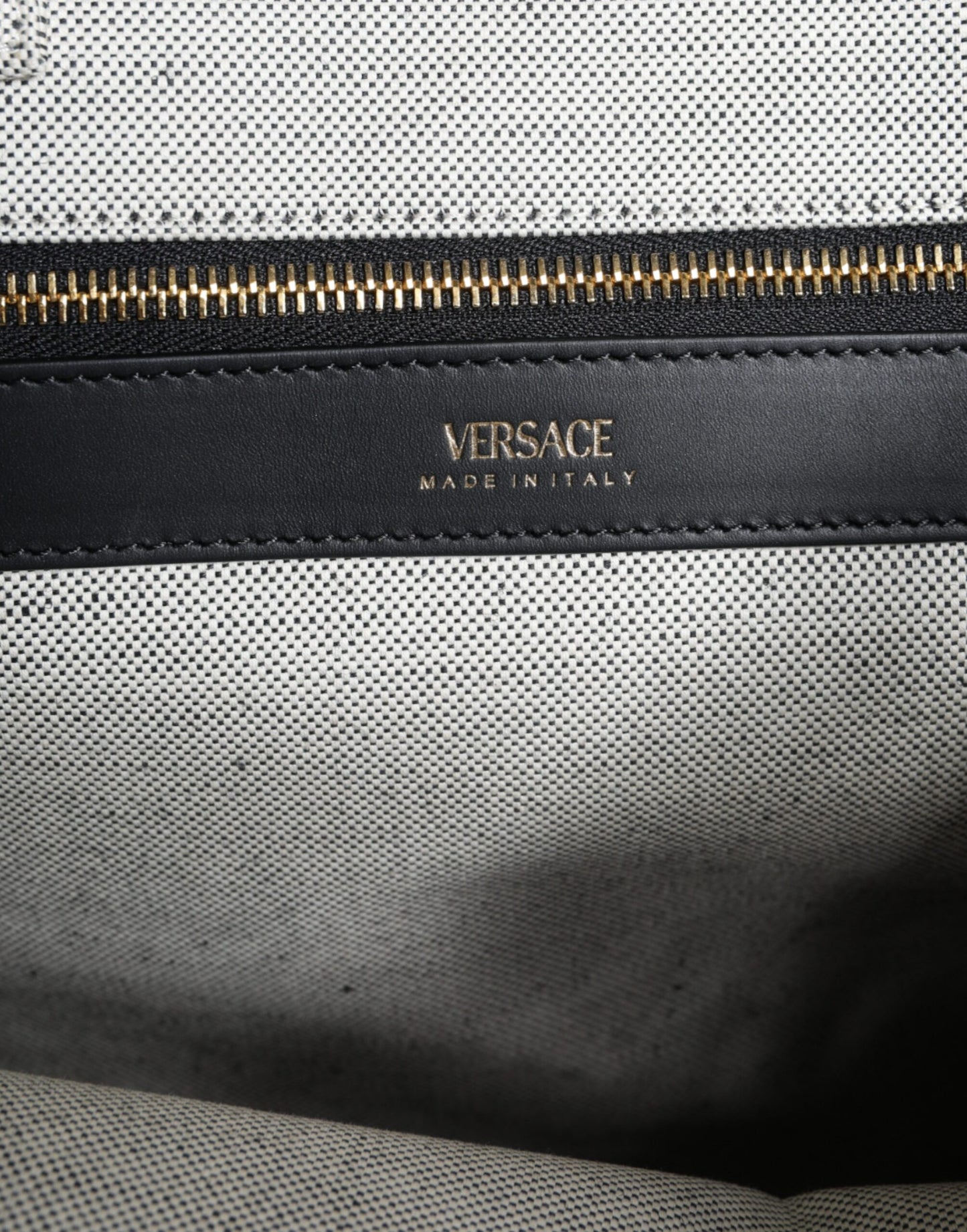 Borsa a tracolla con logo in pelle e tela con manico superiore Versace bianca
