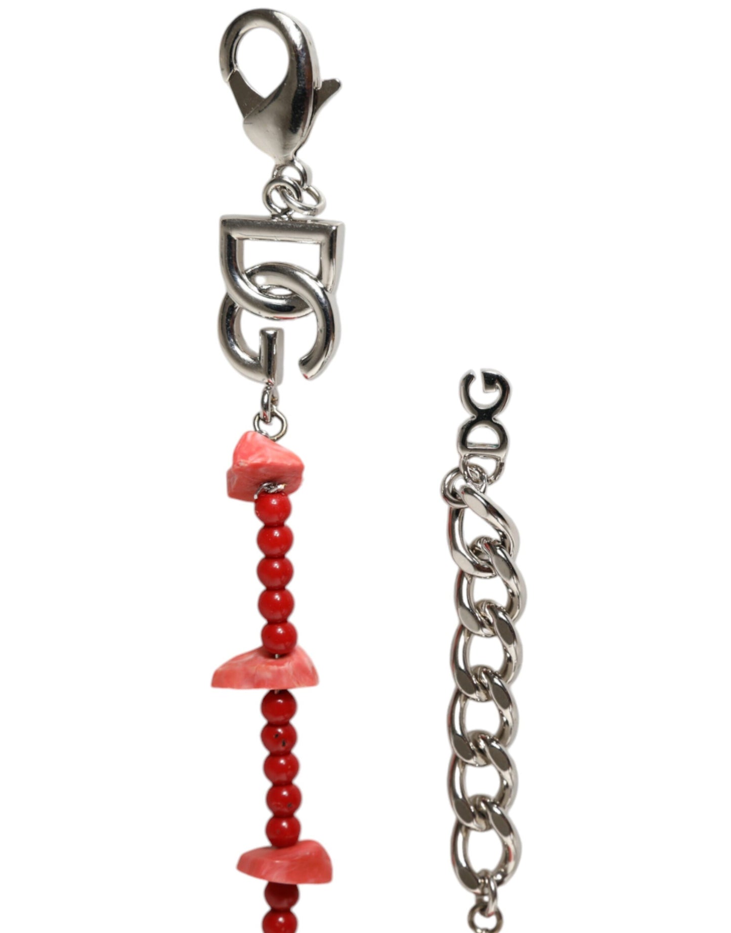 Bracciale Dolce &amp; Gabbana con catena in ottone argentato e perline in resina con logo DG
