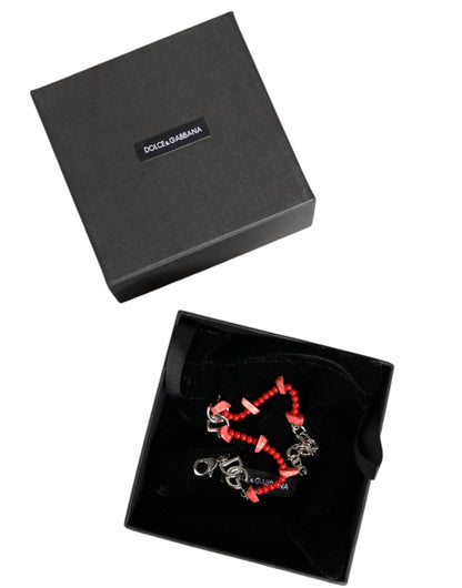 Bracciale Dolce &amp; Gabbana con catena in ottone argentato e perline in resina con logo DG