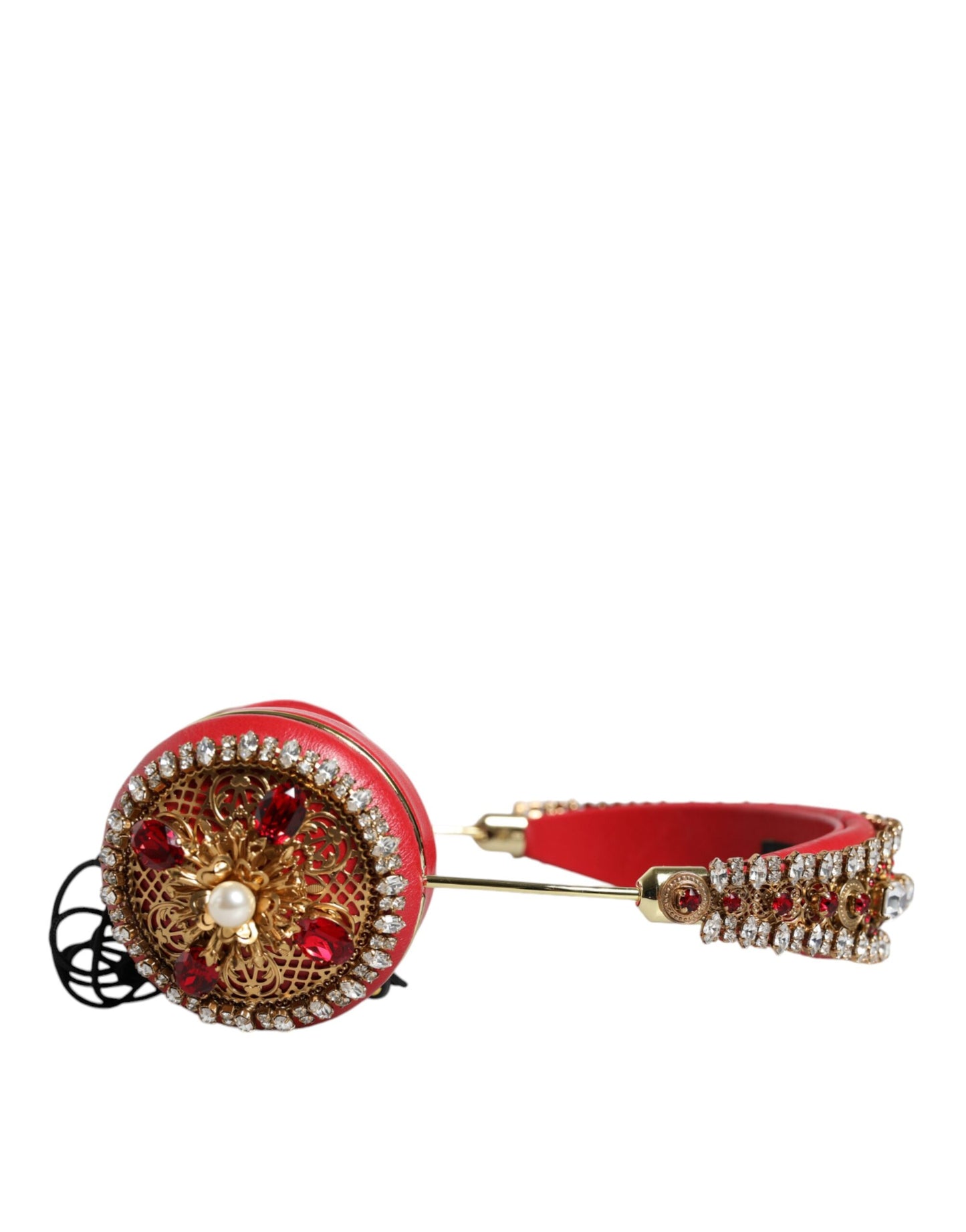 Cuffie Dolce &amp; Gabbana in nappa rossa con cristalli floreali