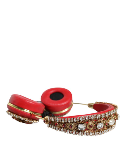 Cuffie Dolce &amp; Gabbana in nappa rossa con cristalli floreali