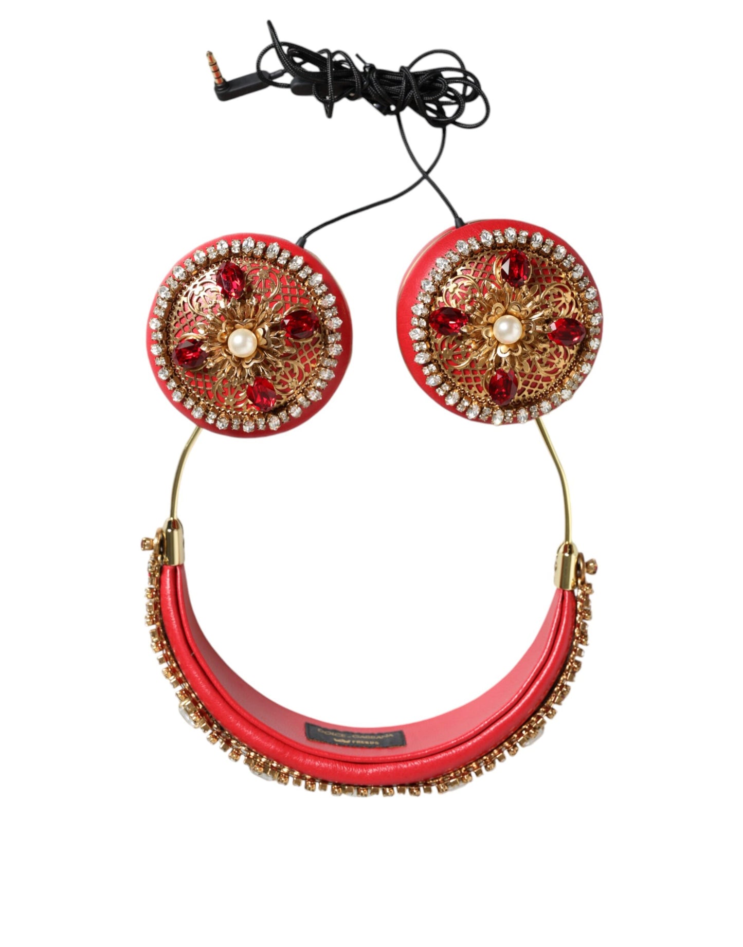 Cuffie Dolce &amp; Gabbana in nappa rossa con cristalli floreali