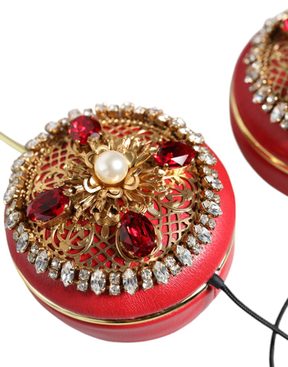 Cuffie Dolce &amp; Gabbana in nappa rossa con cristalli floreali