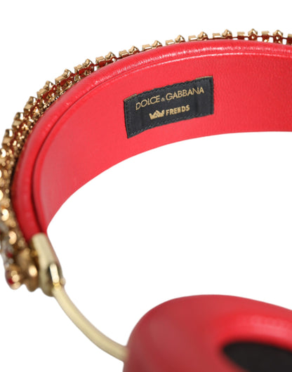 Cuffie Dolce &amp; Gabbana in nappa rossa con cristalli floreali