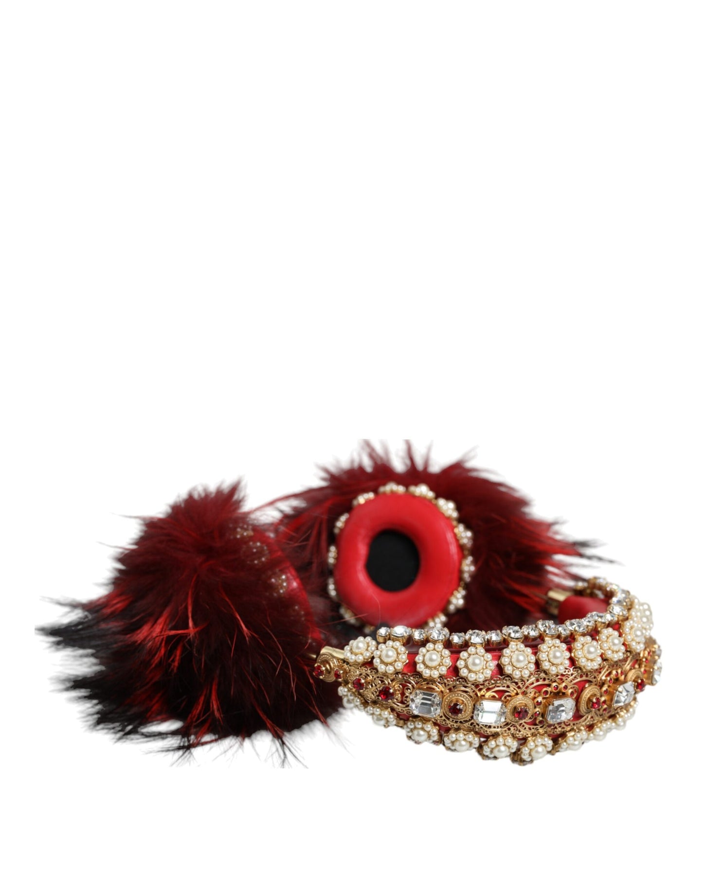 Cuffie audio AUX Dolce &amp; Gabbana in pelliccia di cristallo rosso oro