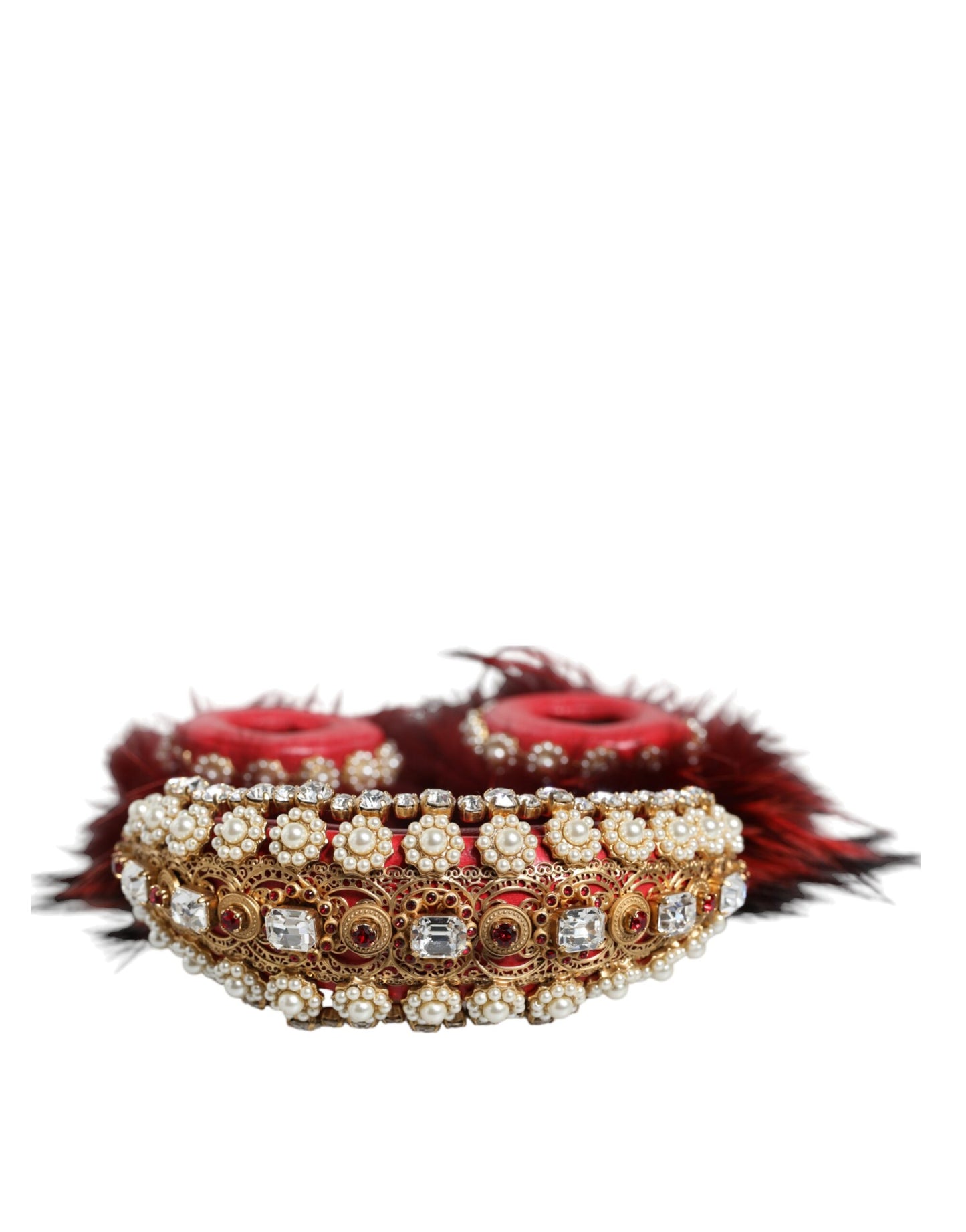 Cuffie audio AUX Dolce &amp; Gabbana in pelliccia di cristallo rosso oro