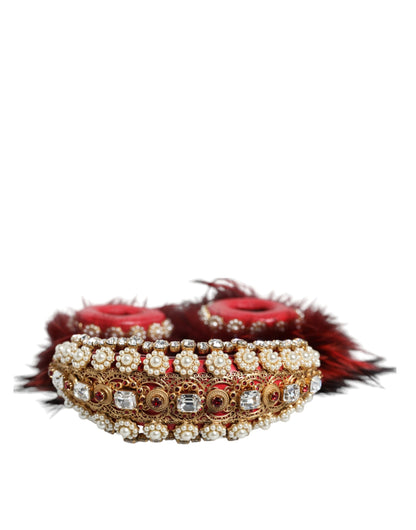 Cuffie audio AUX Dolce &amp; Gabbana in pelliccia di cristallo rosso oro