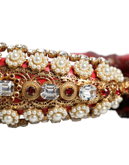 Cuffie audio AUX Dolce &amp; Gabbana in pelliccia di cristallo rosso oro