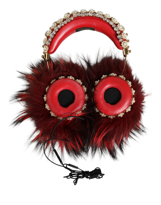 Cuffie audio AUX Dolce &amp; Gabbana in pelliccia di cristallo rosso oro