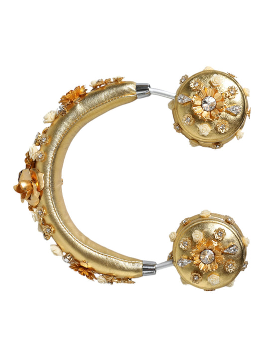 Cuffie Dolce &amp; Gabbana in pelle dorata con cristalli e motivo floreale