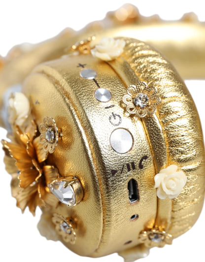Cuffie Dolce &amp; Gabbana in pelle dorata con cristalli e motivo floreale