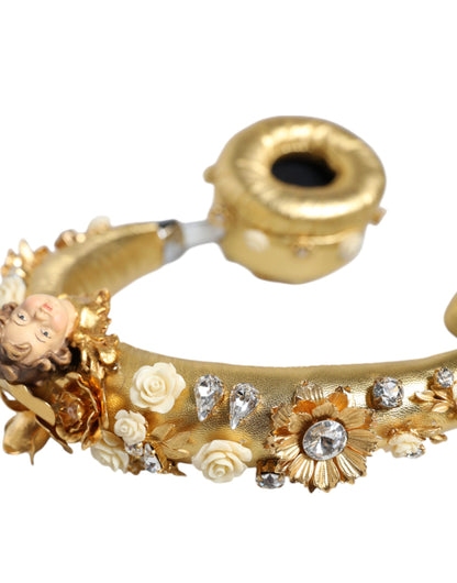 Cuffie Dolce &amp; Gabbana in pelle dorata con cristalli e motivo floreale