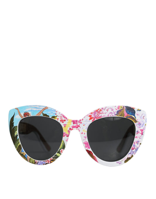 Occhiali da sole Dolce &amp; Gabbana con montatura in ottone e cristalli multicolore in legno e dipinti a mano con motivi floreali