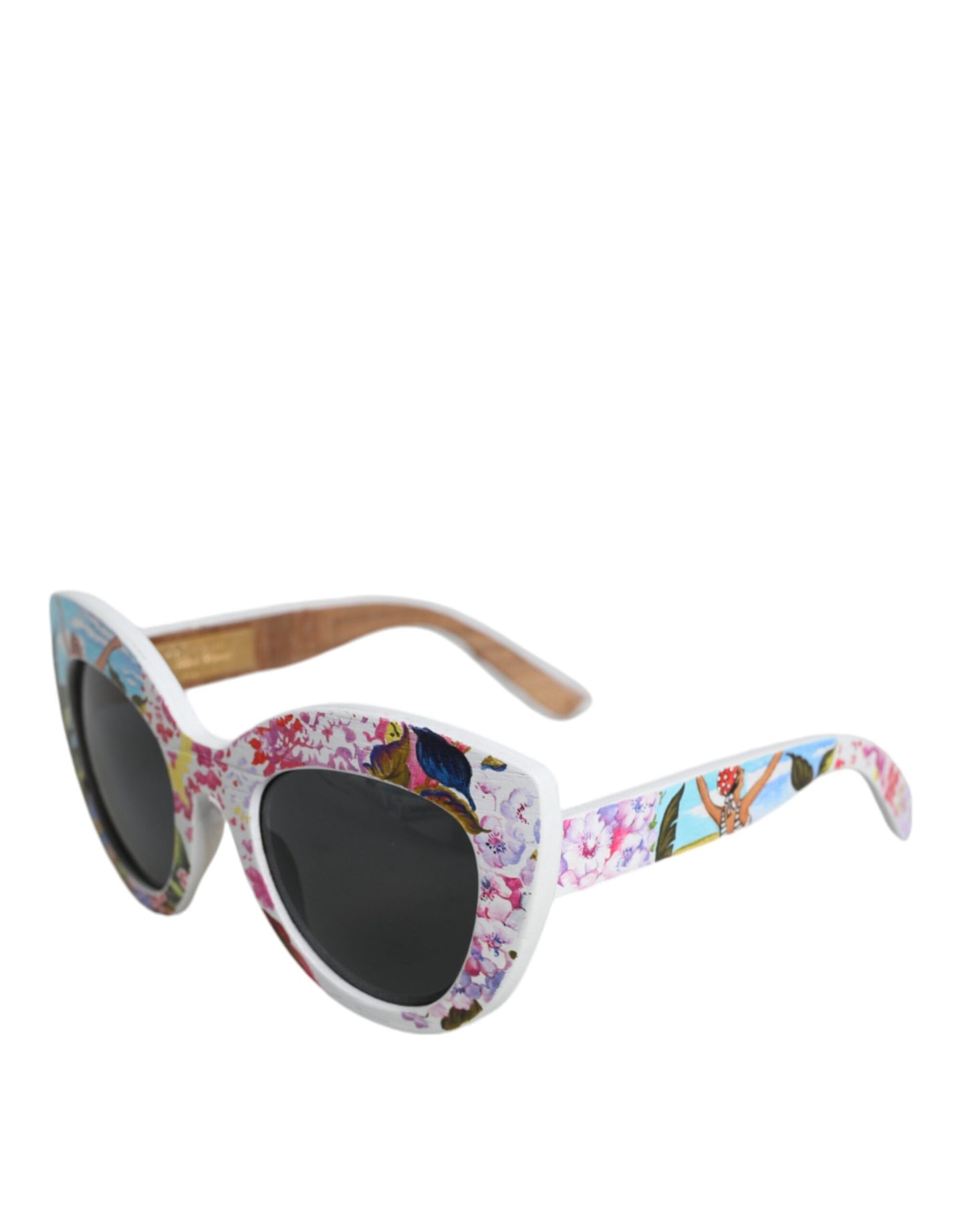 Occhiali da sole Dolce &amp; Gabbana con montatura in ottone e cristalli multicolore in legno e dipinti a mano con motivi floreali