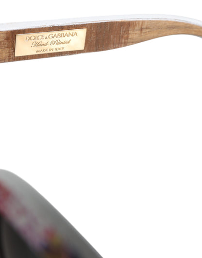 Occhiali da sole Dolce &amp; Gabbana con montatura in ottone e cristalli multicolore in legno e dipinti a mano con motivi floreali