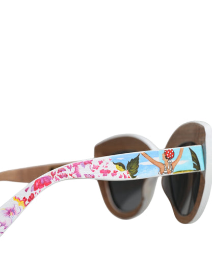 Occhiali da sole Dolce &amp; Gabbana con montatura in ottone e cristalli multicolore in legno e dipinti a mano con motivi floreali